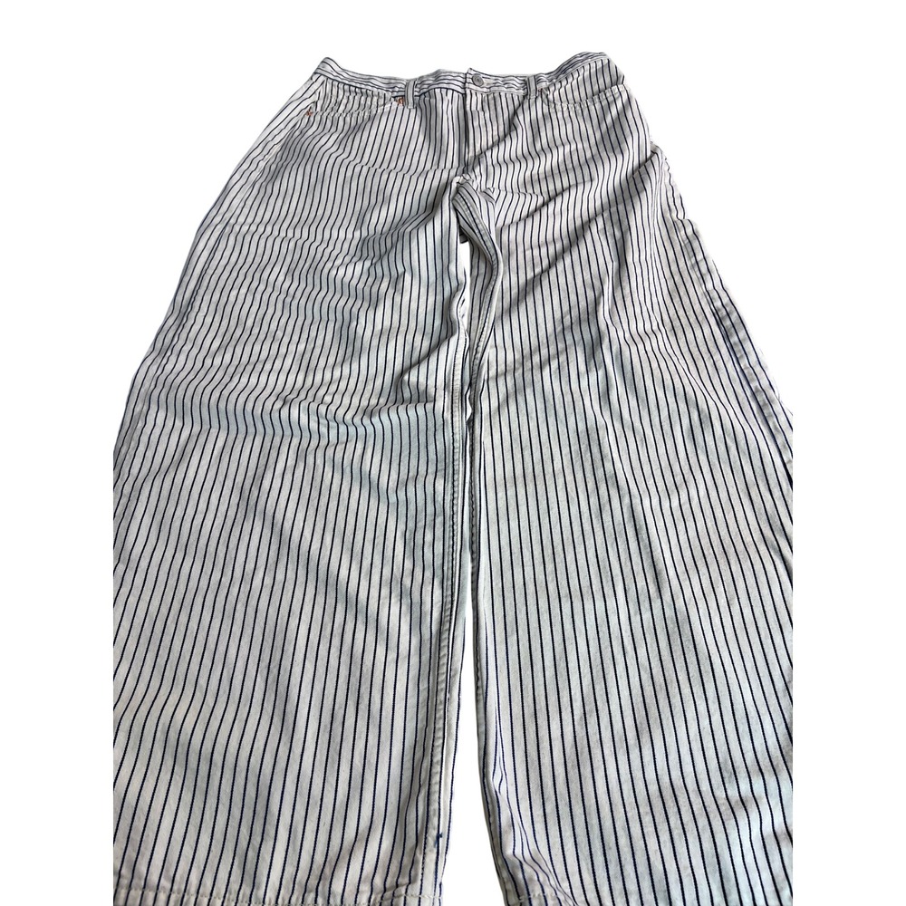 Gap Baggy Mid Rise Jeans Womens 31/12R Cream Navy Striped Wide Leg Denim - Picture 2 of 5